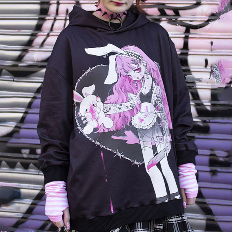 Sweat à Capuche Oversize Femme - Motif Lapin Cartoon Halloween