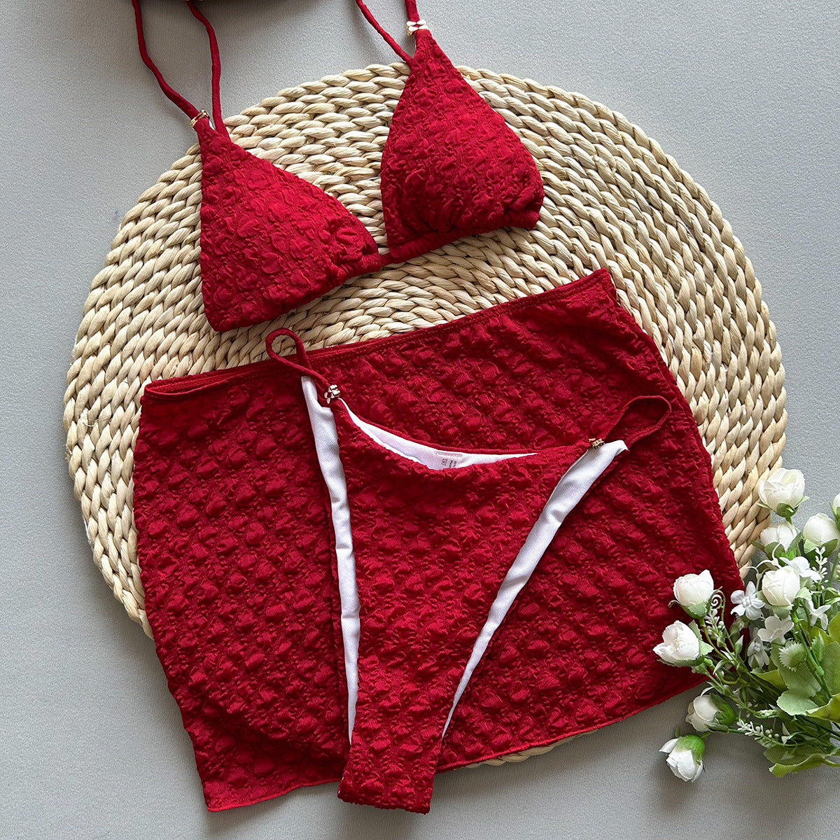 Ensemble bikini trois pièces sexy, couleur unie, maillot de bain une pièce pour femme