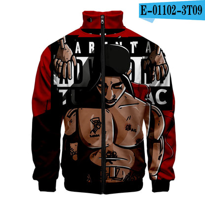 Sweat-shirt 2PAC Imprimé 3D – Col Montant Zippé à Capuche Style Hip-Hop