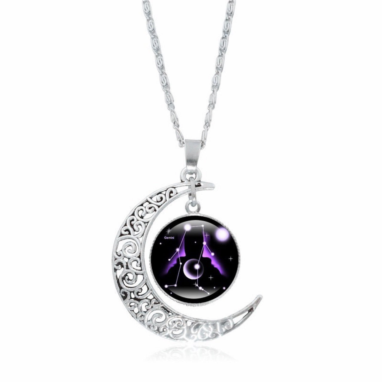 Collier Pendentif Signe du Zodiaque – Lune Lumineuse Argentée, Choker Minimaliste pour Femme