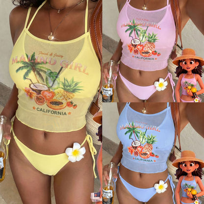 Bikini Halter Imprimé Fruits Tropicaux – Maillot de Bain Femme Style Vacances Sexy