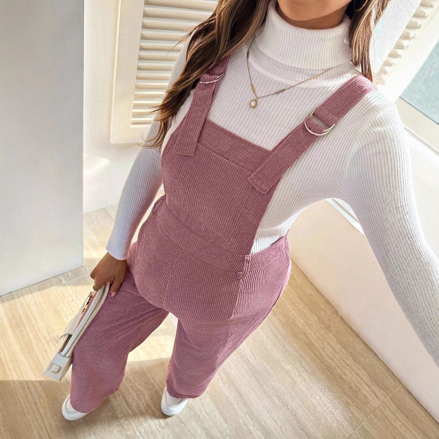 Salopette de grossesse en velours côtelé – Taille élastique, coupe ample et confortable