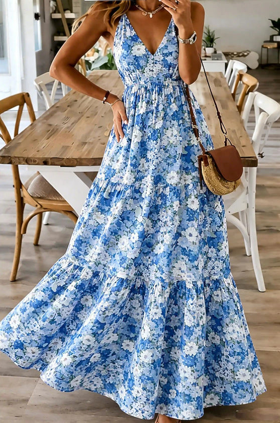 Robe Longue Fleurie à Bretelles – Style Sexy & Romantique, Multicolore