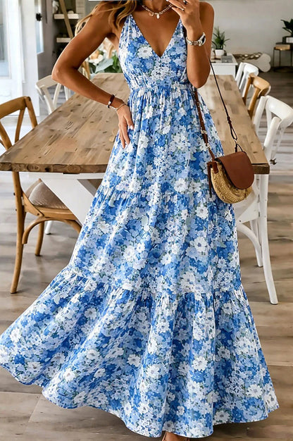 Robe Longue Fleurie à Bretelles – Style Sexy & Romantique, Multicolore