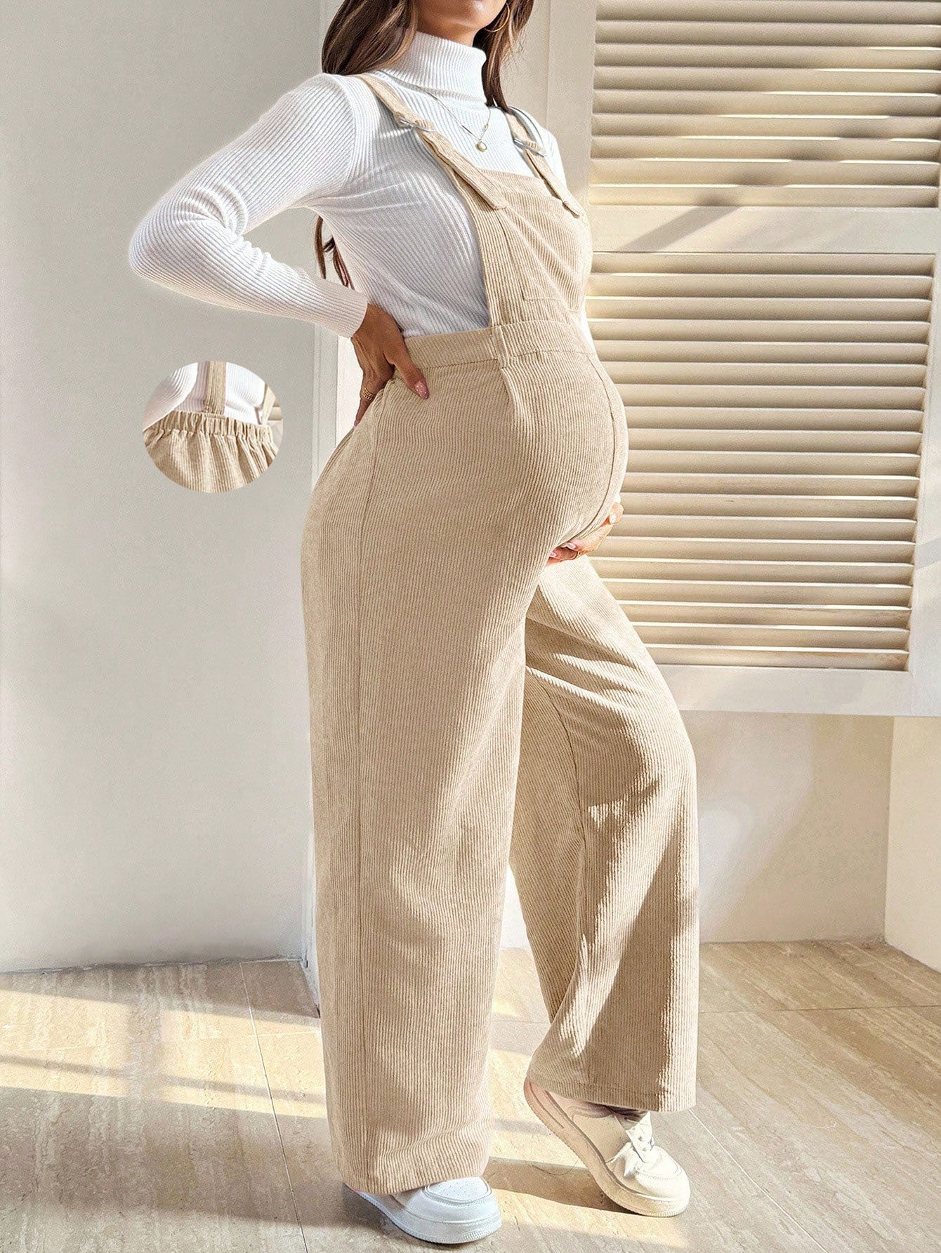 Salopette de grossesse en velours côtelé – Taille élastique, coupe ample et confortable