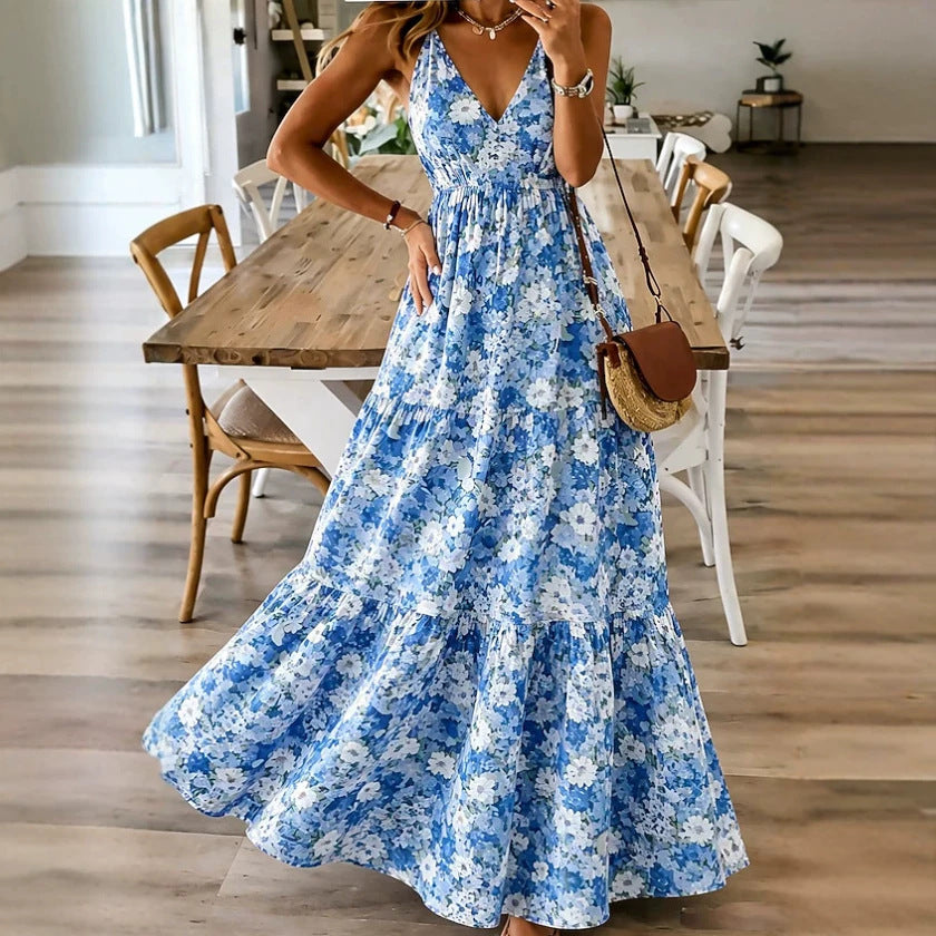Robe Longue Fleurie à Bretelles – Style Sexy & Romantique, Multicolore