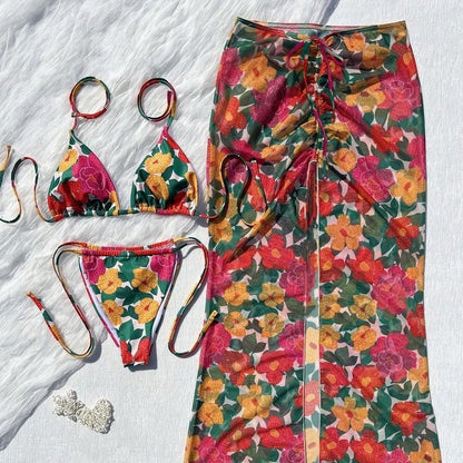 Maillot de Bain Femme 3 Pièces Séparable – Imprimé Rétro Style Bord de Mer
