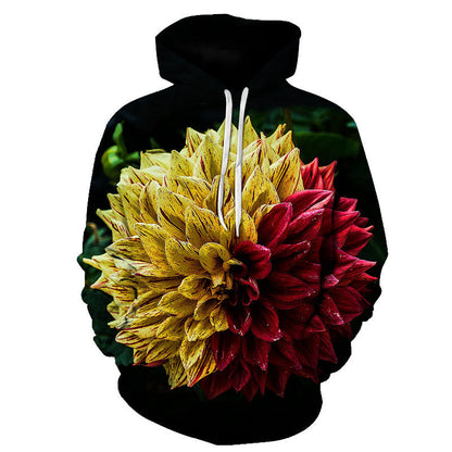 Sweat à Capuche Imprimé Roses – Style Européen & Américain, Coupe Oversize Unisexe