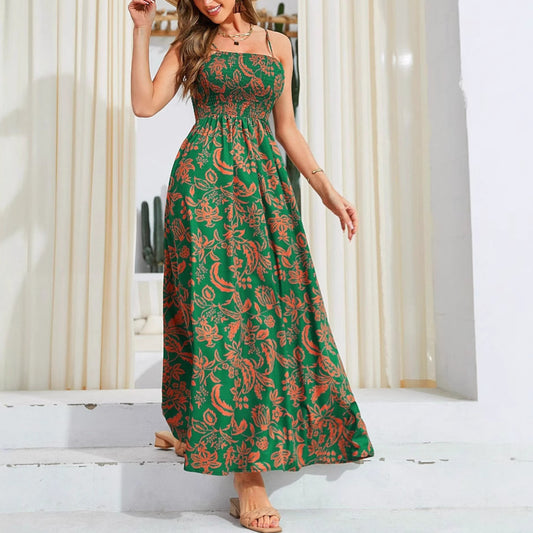 Robe Longue Florale Épaule Dénudée Sans Manches – Surjupe Élégante
