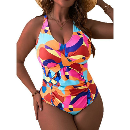 Maillot de bain une pièce grande taille – Dos nu fleuri femme