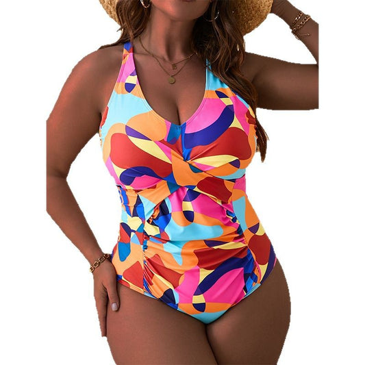 Maillot de bain une pièce grande taille – Dos nu fleuri femme