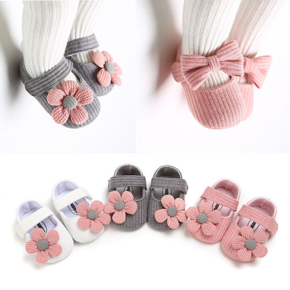 Chaussures Bébé Semelle Souple – Motif Fleurs & Nœud, Respirantes pour Tout-Petits