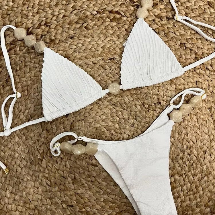 Bikini triangle sexy taille basse avec cordon de serrage pour femmes