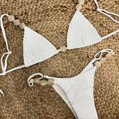 Bikini triangle sexy taille basse avec cordon de serrage pour femmes