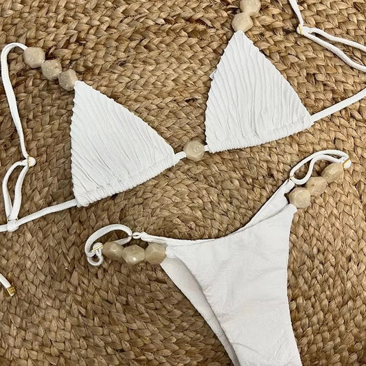 Bikini triangle sexy taille basse avec cordon de serrage pour femmes