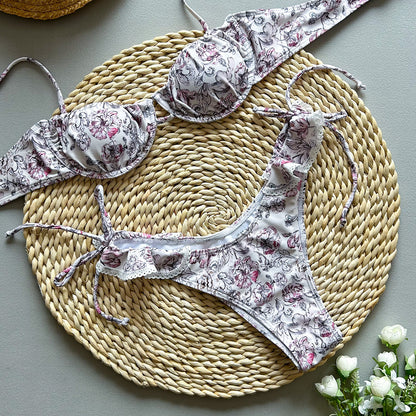 Women's Two-Piece Bikini Swimsuit with Lace Print