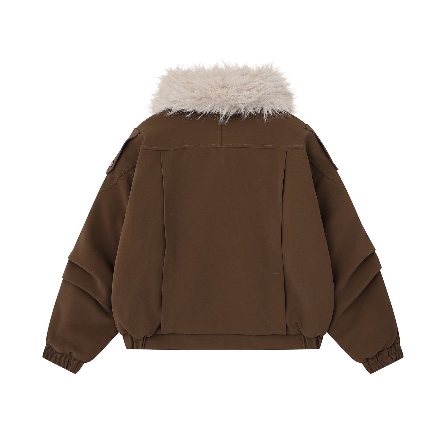 Veste de travail rétro en cuir PU et coton avec col en fourrure