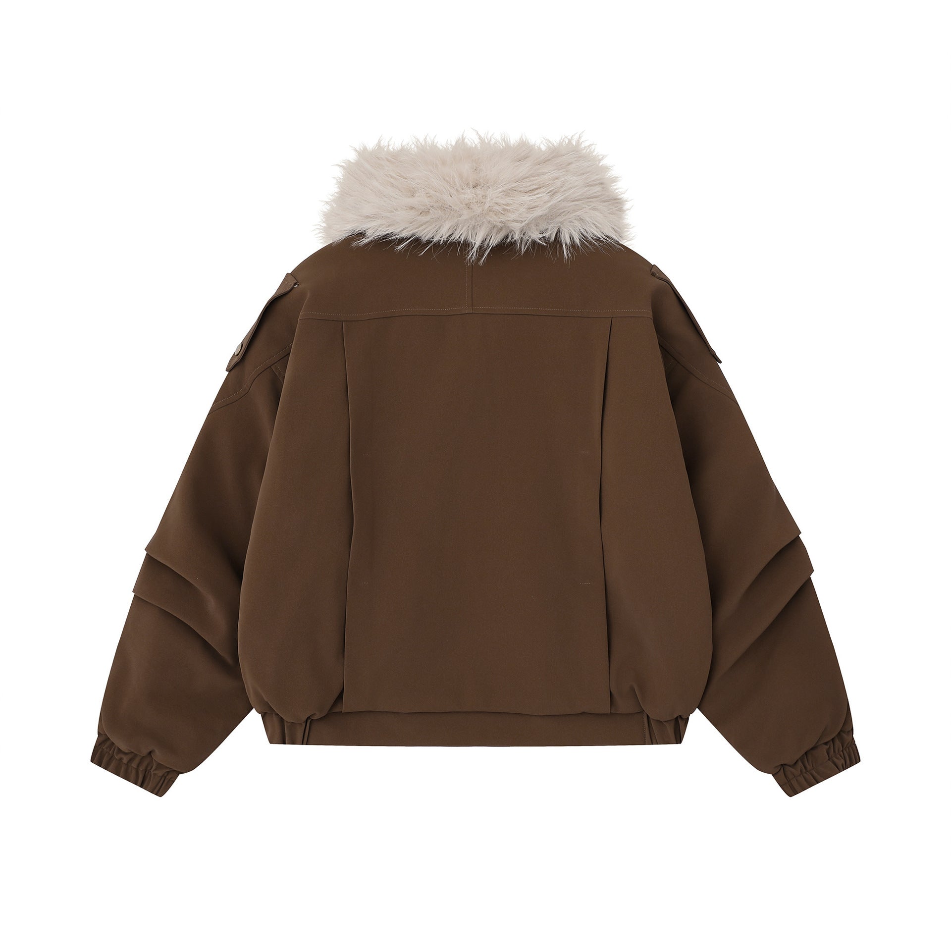 Veste de travail rétro en cuir PU et coton avec col en fourrure