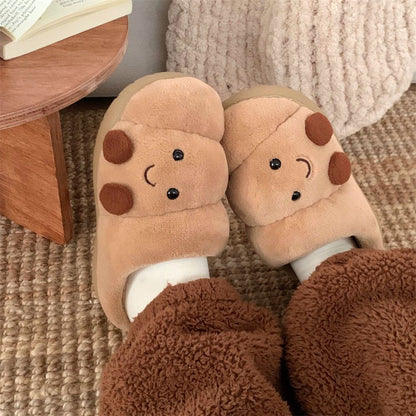 Chaussons d'Hiver en Coton Homme & Femme – Motif Croissant Mignon pour Couple