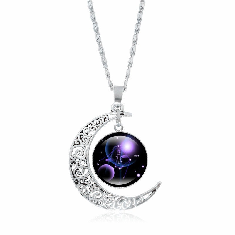 Collier Pendentif Signe du Zodiaque – Lune Lumineuse Argentée, Choker Minimaliste pour Femme