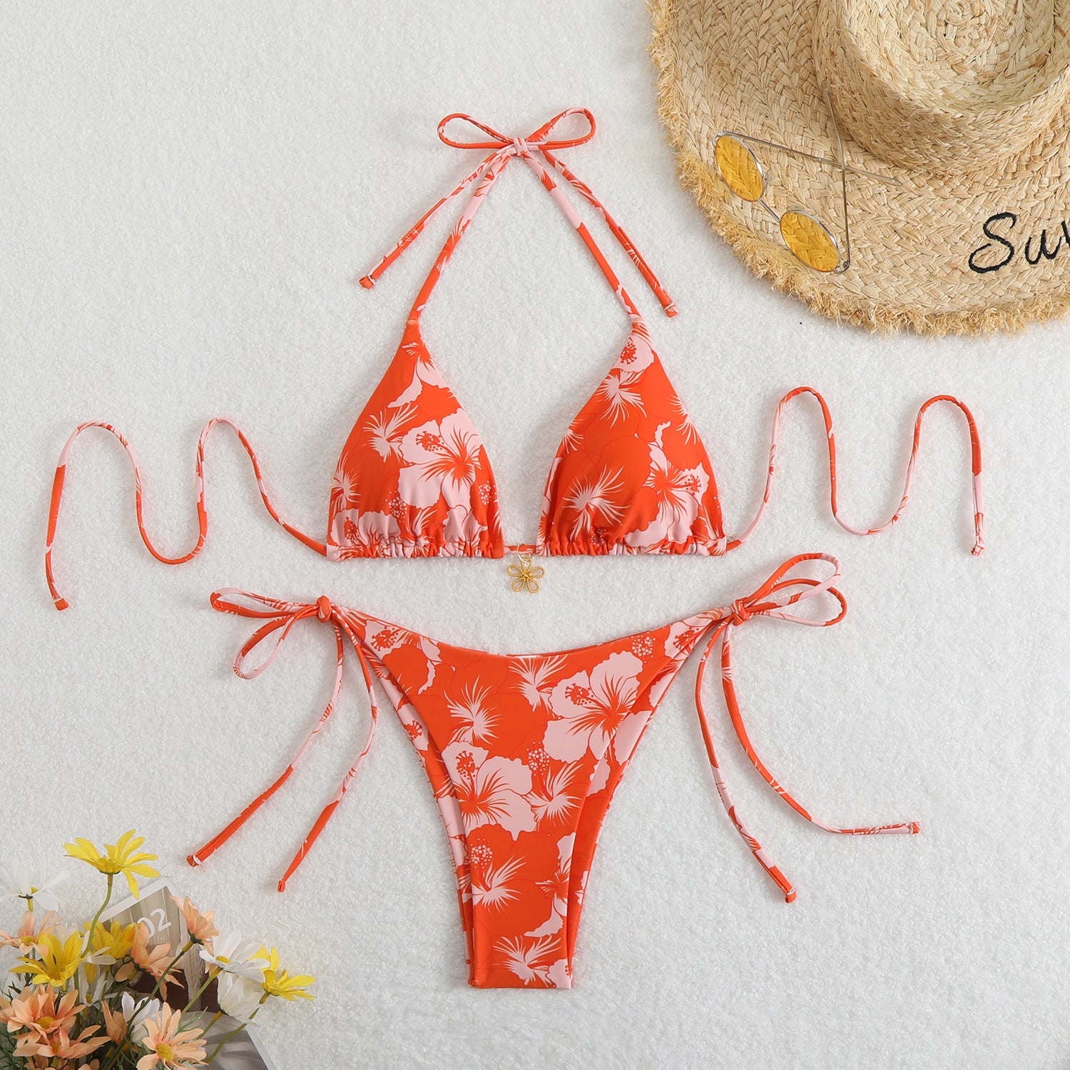 Bikini réversible sexy imprimé avec lien au cou - Maillot de bain femme