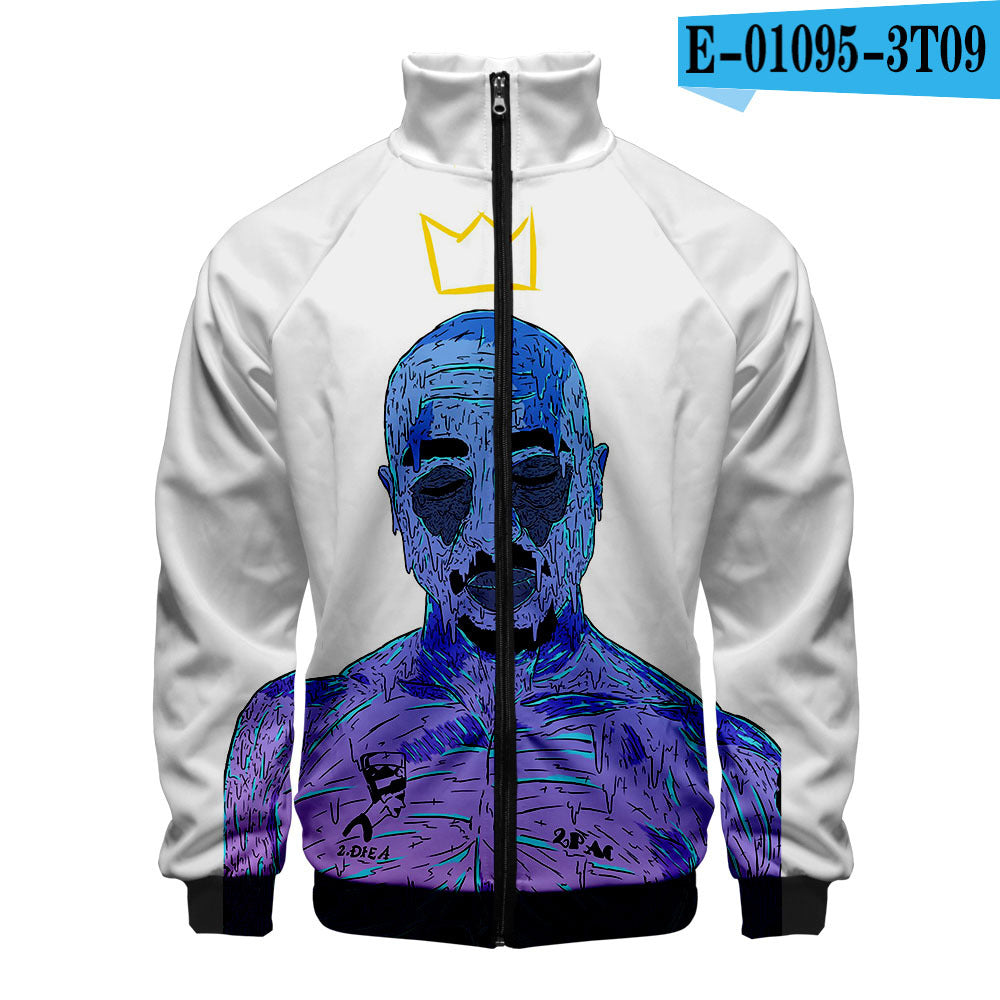 Sweat-shirt 2PAC Imprimé 3D – Col Montant Zippé à Capuche Style Hip-Hop