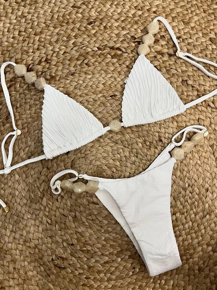 Bikini triangle sexy taille basse avec cordon de serrage pour femmes