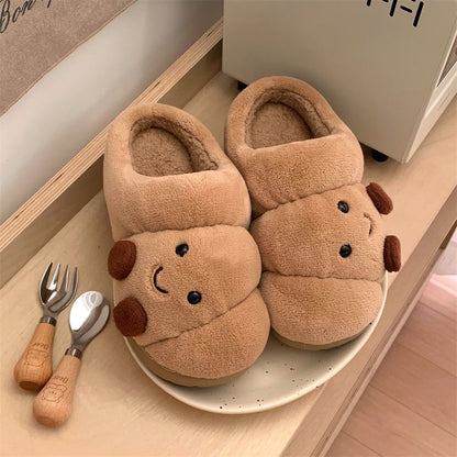 Chaussons d'Hiver en Coton Homme & Femme – Motif Croissant Mignon pour Couple