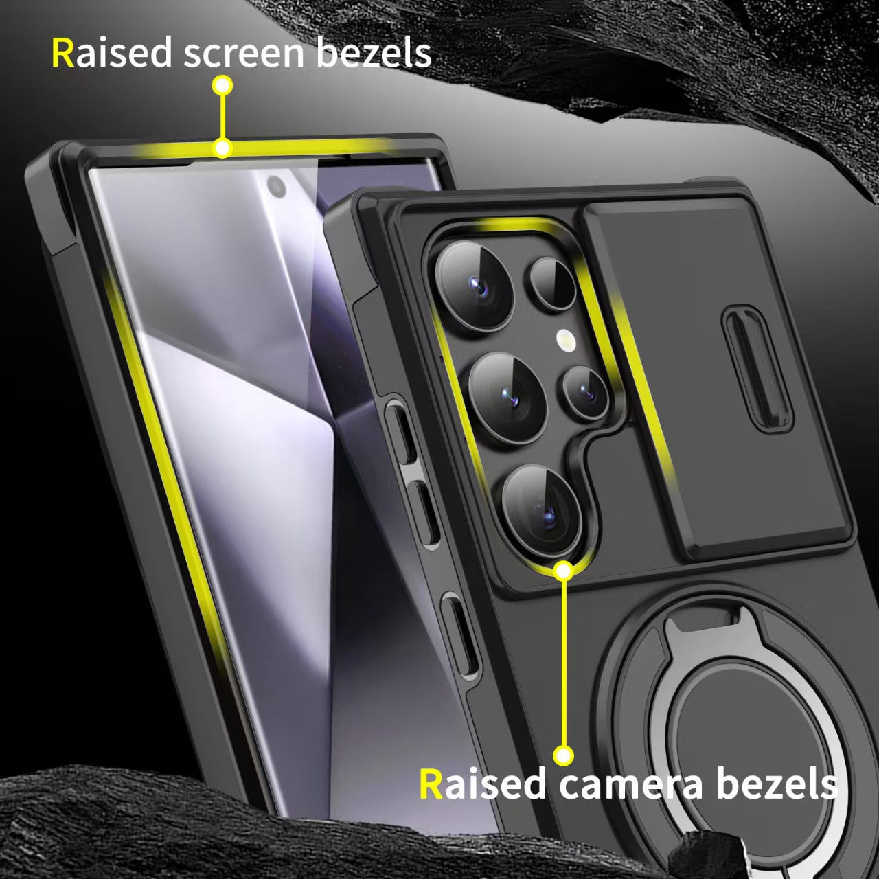Coque Samsung avec Support Voiture Magnétique Rotatif – Objectif A17, Rabat Antichoc S25/S26