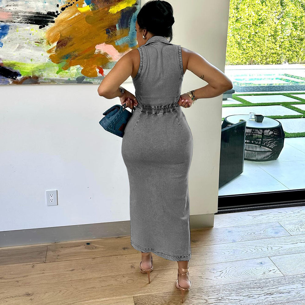 Robe Longue Femme Streetwear - Sans Manches, Effet 3D, Boutonnage Simple