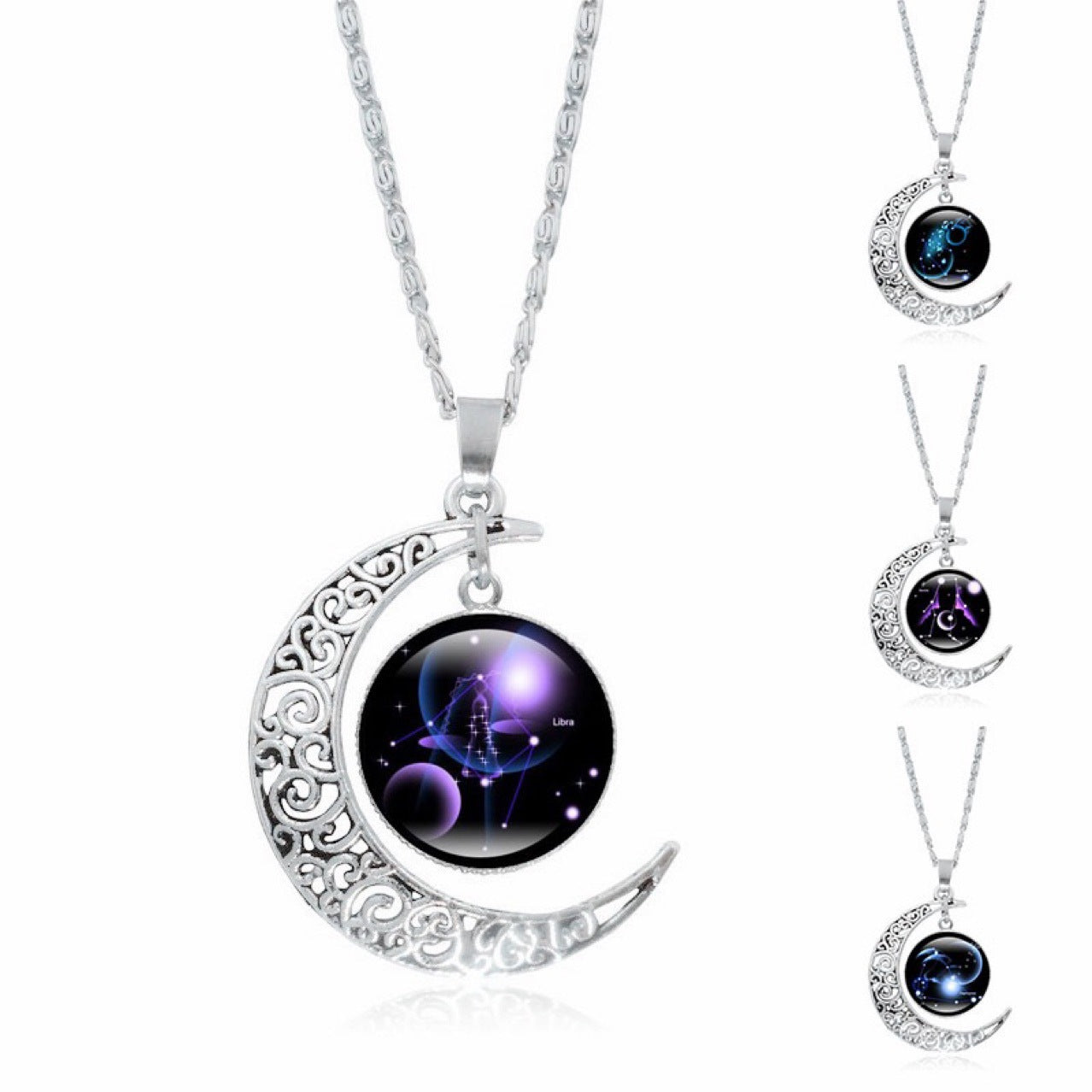 Collier Pendentif Signe du Zodiaque – Lune Lumineuse Argentée, Choker Minimaliste pour Femme