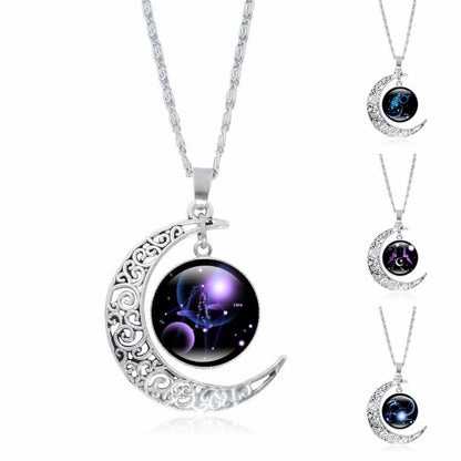 Collier Pendentif Signe du Zodiaque – Lune Lumineuse Argentée, Choker Minimaliste pour Femme