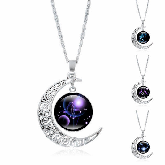 Collier Pendentif Signe du Zodiaque – Lune Lumineuse Argentée, Choker Minimaliste pour Femme