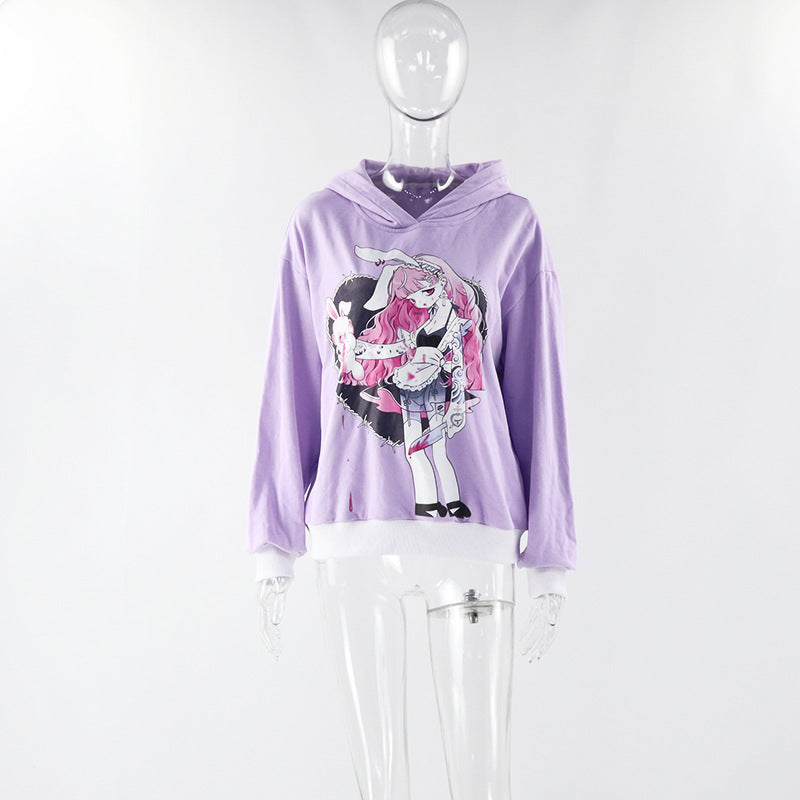 Sweat à Capuche Oversize Femme - Motif Lapin Cartoon Halloween