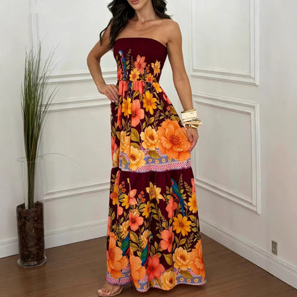 Robe Mi-Longue Sans Manches – Imprimé Floral, Coupe Ample, Style Européen