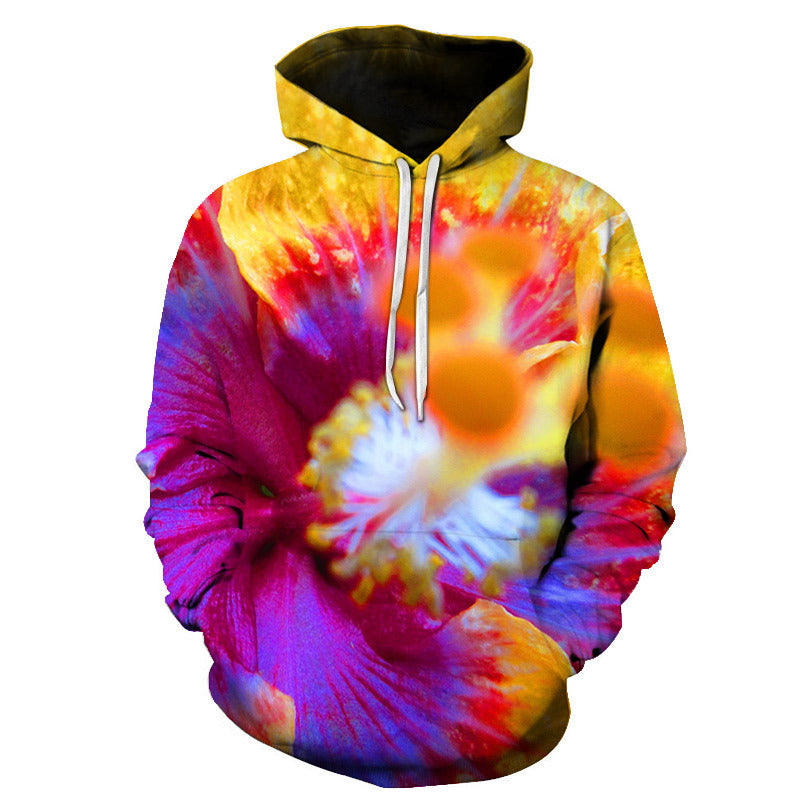 Sweat à Capuche Imprimé Roses – Style Européen & Américain, Coupe Oversize Unisexe