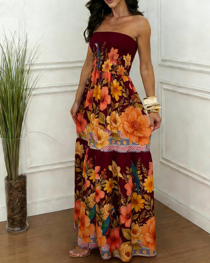 Robe Mi-Longue Sans Manches – Imprimé Floral, Coupe Ample, Style Européen