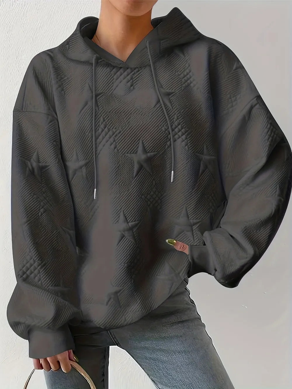 Sweat à capuche femme – Motif étoile texturé | Grande taille