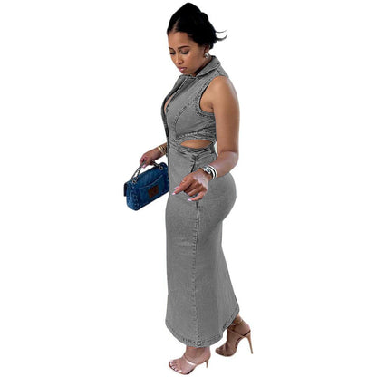 Robe Longue Femme Streetwear - Sans Manches, Effet 3D, Boutonnage Simple