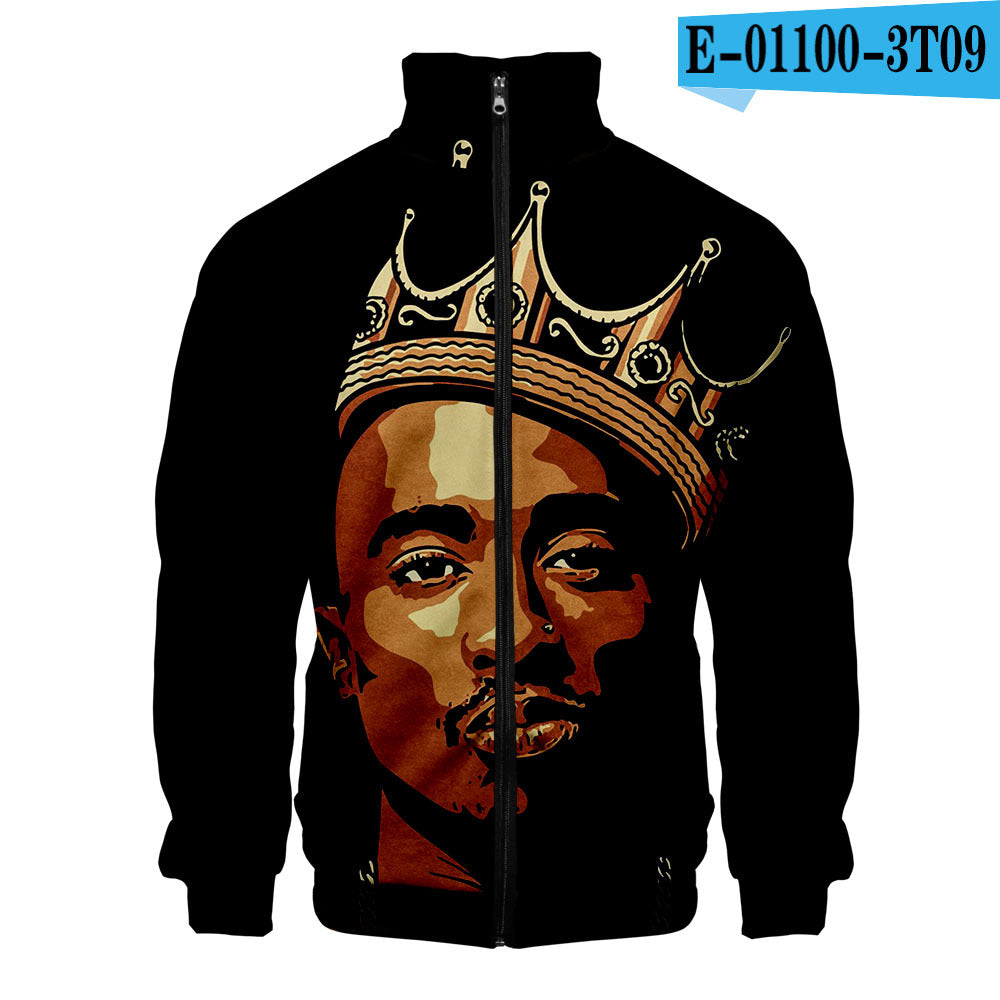 Sweat-shirt 2PAC Imprimé 3D – Col Montant Zippé à Capuche Style Hip-Hop