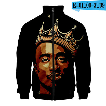 Sweat-shirt 2PAC Imprimé 3D – Col Montant Zippé à Capuche Style Hip-Hop