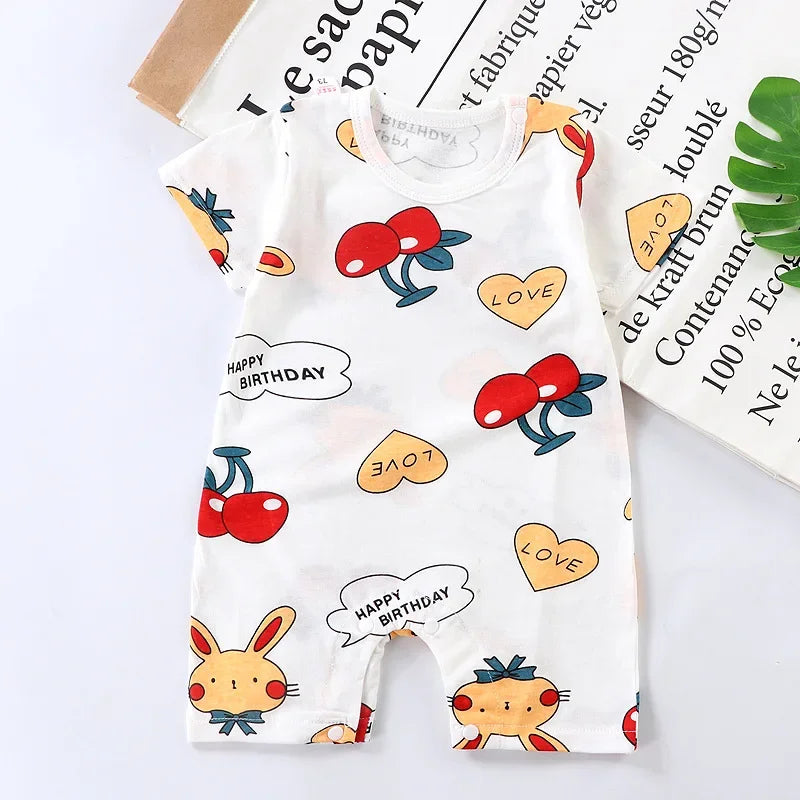 Grenouillère en coton à manches courtes pour nouveau-né, motif dessin animé