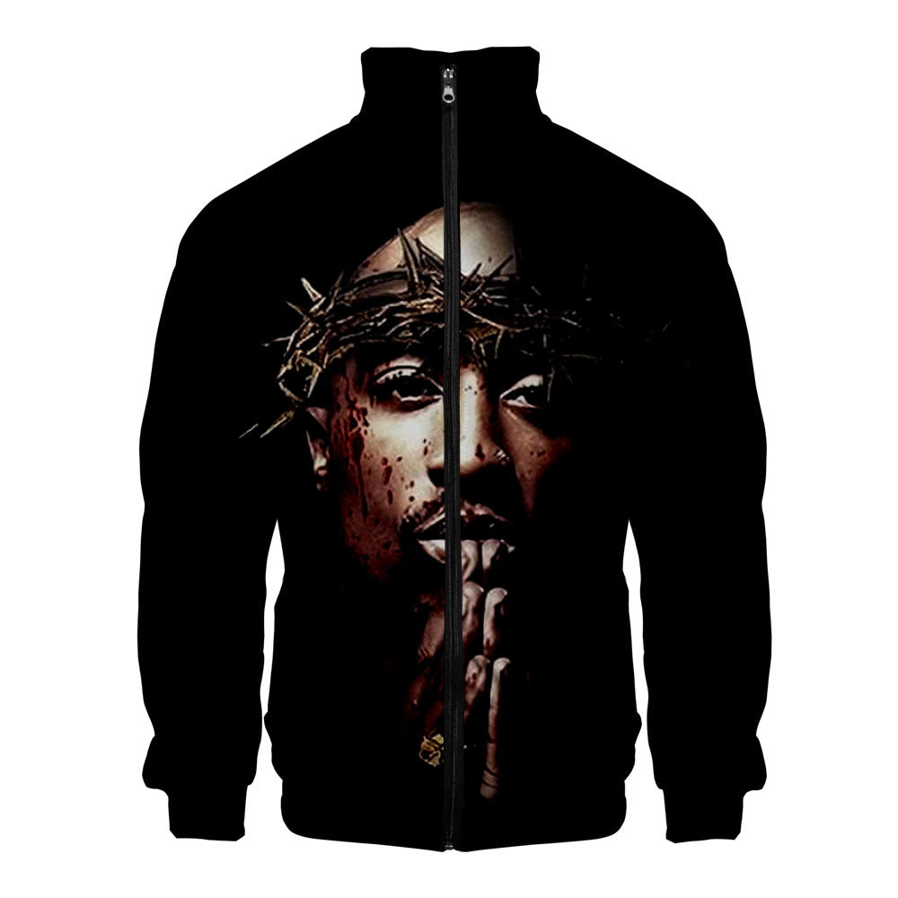 Sweat-shirt 2PAC Imprimé 3D – Col Montant Zippé à Capuche Style Hip-Hop