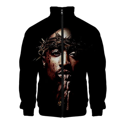 Sweat-shirt 2PAC Imprimé 3D – Col Montant Zippé à Capuche Style Hip-Hop