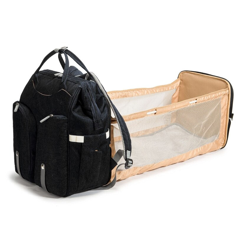 Sac à langer convertible – Grand format, lit de voyage pliable, sangle poussette incluse