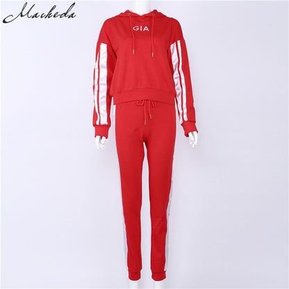 Ensemble Sportswear Femme 2 Pièces – Sweat à Capuche & Pantalon de Jogging, Rouge/Blanc