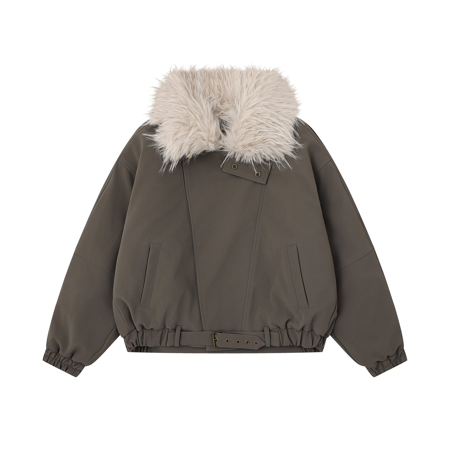 Veste de travail rétro en cuir PU et coton avec col en fourrure