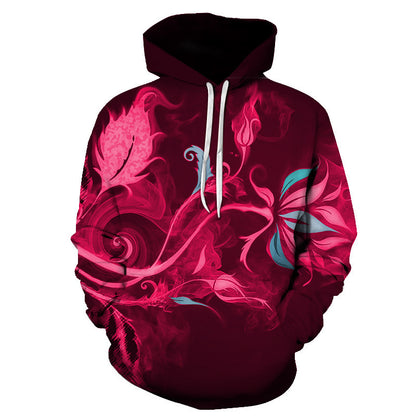 Sweat à Capuche Imprimé Roses – Style Européen & Américain, Coupe Oversize Unisexe