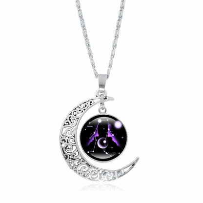 Collier Pendentif Signe du Zodiaque – Lune Lumineuse Argentée, Choker Minimaliste pour Femme