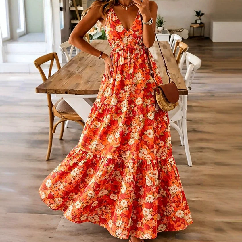 Robe Longue Fleurie à Bretelles – Style Sexy & Romantique, Multicolore